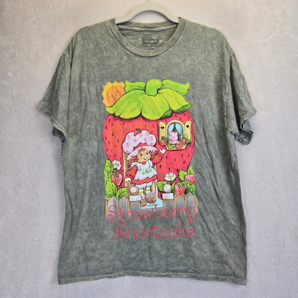 Unisex Strawberry Shortcake Graphic T Shirt Green Large‎ Nostalgic Cartoon 80s